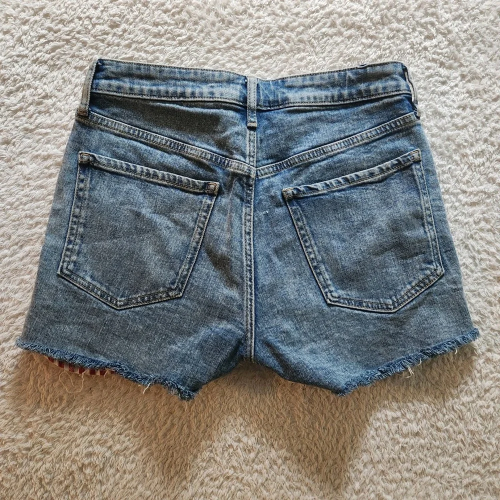 Old Navy OG Short High Rise Distressed Denim Cutoffs Americana Stars Stripes 6
